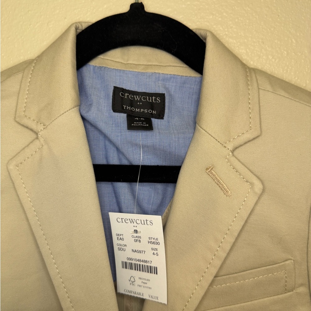NEW J Crew Crewcuts Thompson Cotton Blend Khaki Blazer Jacket  Boys Size 4-5 - Picture 2 of 4
